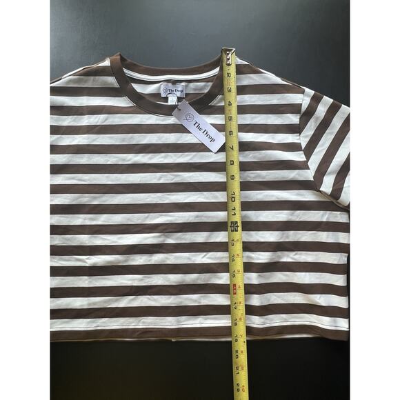 The Drop Women's Sydney SS Cropped Crew Neck T-Shirt Sz L Coffee Bean/White Pin - Picture 9 of 11